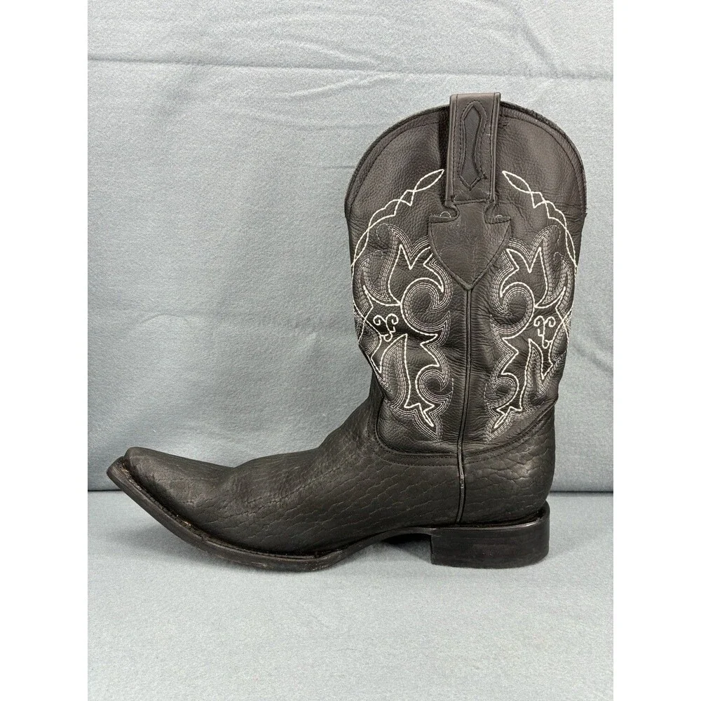 D’Alcala Handmade Black Leather Western Cowboy Boots Men’s 8.5 Square Toe Mexico